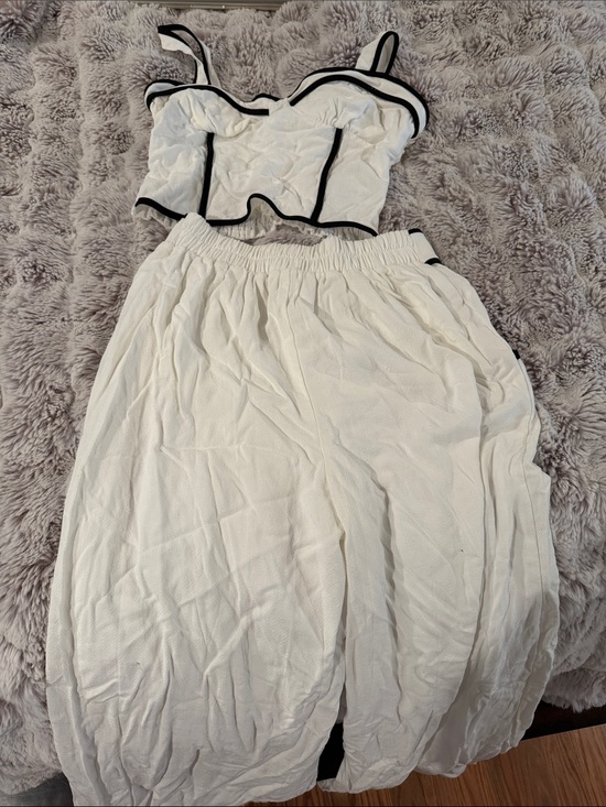 Sienna Sky Pants - Sienna Sky White Two-Piece Crop Top & Skirt Set with Black Trim